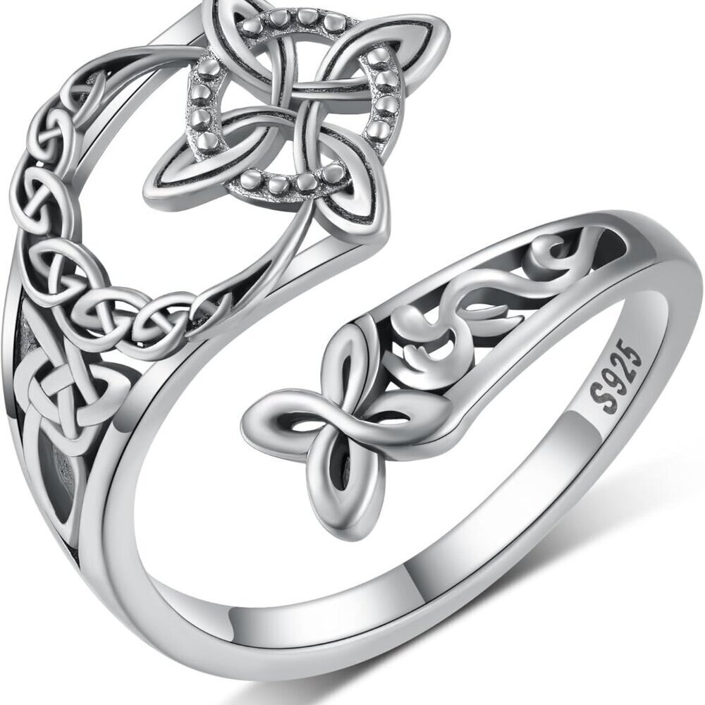 Sterling Silver Witches Knot Ring Celtic Design Adjustable Jewelry for Women